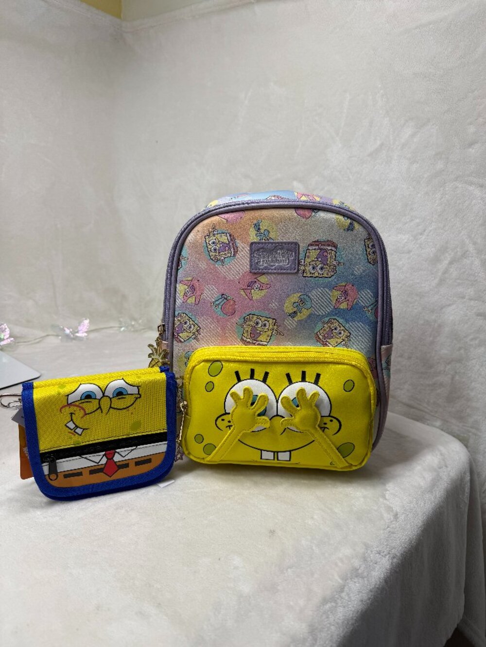 Nickelodeon SpongeBob 3‑Piece Set – Mini Backpack, Convertible Wallet & Pouch –